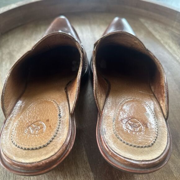 Ariat Brown Leather Women's Mules Silver Studs Western Booties Boho Size 6.5 GUC - Picture 3 of 12